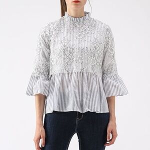 Jeuvre For the‎ Precious You Stripes Lace Dolly Top XL